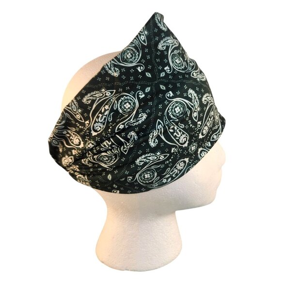 Green Paisley Knit Headwrap Hairband Soft Stretchy Headband Fabric Unisex Sweatb - Picture 2 of 5